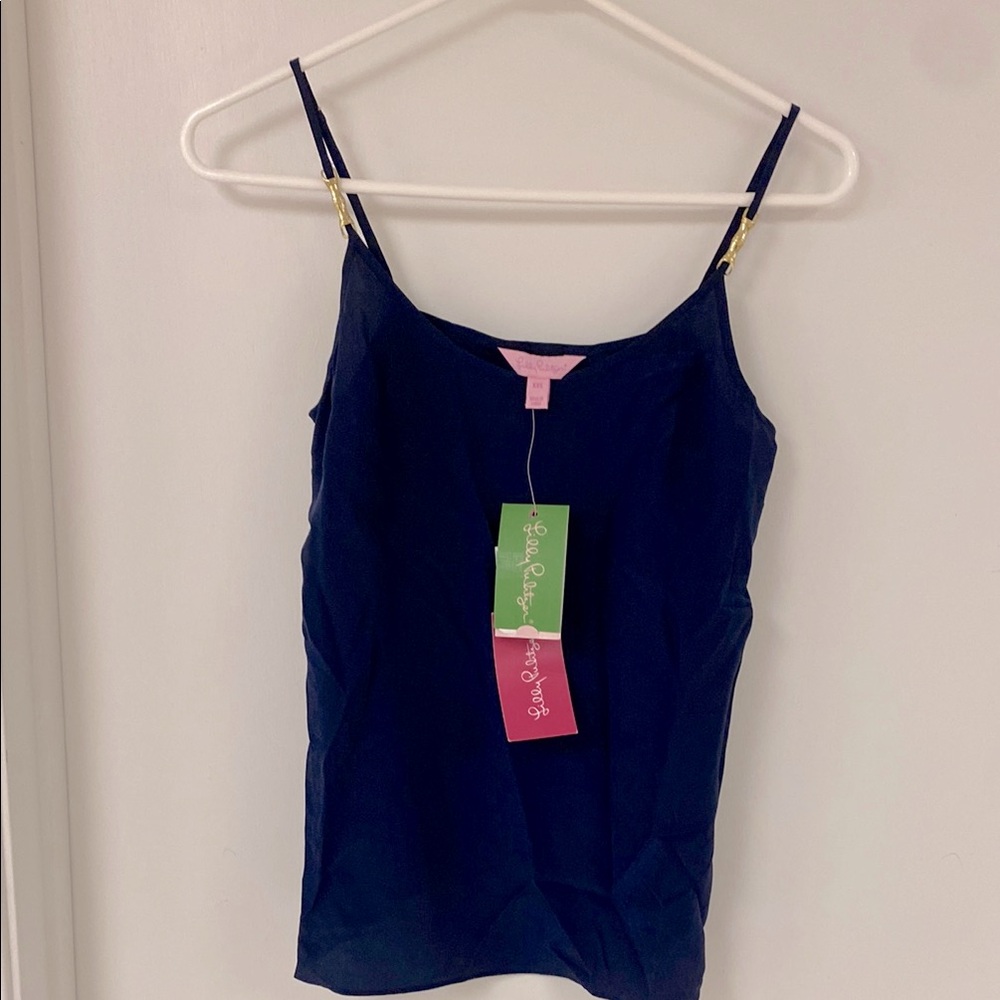 NWT Lilly Pulitzer silk Navy Blue Women's Tank with gold detail